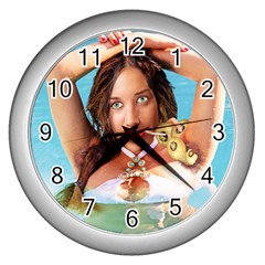 Woman In Pool Wall Clocks (silver)  by RakeClag