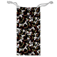 Dark Chinoiserie Floral Collage Pattern Jewelry Bag by dflcprints