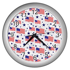 Flag Of The Usa Pattern Wall Clocks (silver)  by EDDArt