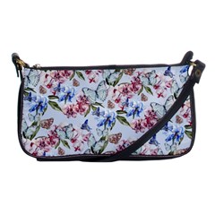 Watercolor Flowers Butterflies Pattern Blue Red Shoulder Clutch Bags by EDDArt