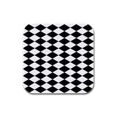 Diamond Black White Plaid Chevron Rubber Square Coaster (4 Pack)  by Mariart