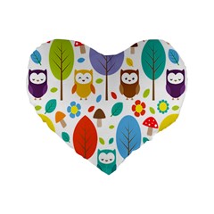 Cute Owl Standard 16  Premium Flano Heart Shape Cushions by Nexatart