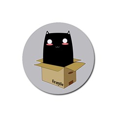 Black Cat In A Box Rubber Coaster (round)  by Catifornia