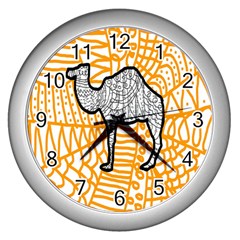 Animals Camel Animals Deserts Yellow Wall Clocks (silver)  by Mariart