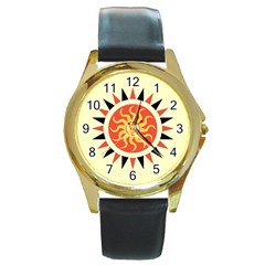 Yin Yang Sunshine Round Gold Metal Watch by linceazul