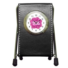 Just Cute Text Over Pink Rose Pen Holder Desk Clocks by dflcprints