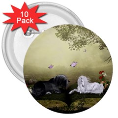 Wonderful Whte Unicorn With Black Horse 3  Buttons (10 Pack)  by FantasyWorld7