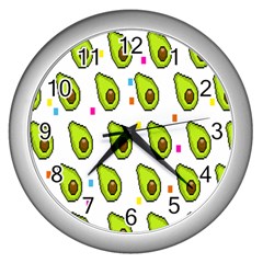 Avocado Seeds Green Fruit Plaid Wall Clocks (silver)  by Mariart