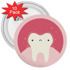 Sad Tooth Pink 3  Buttons (10 Pack)  by Mariart