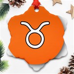 Taurus Symbol Sign Orange Snowflake Ornament (Two Sides) Back