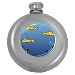 Water Bubbles Fish Seaworld Blue Round Hip Flask (5 oz) Front