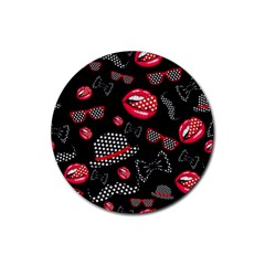 Lip Hat Vector Hipster Example Image Star Sexy Black Red Rubber Coaster (round)  by Mariart