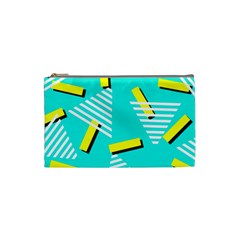 Vintage Unique Graphics Memphis Style Geometric Triangle Line Cube Yellow Green Blue Cosmetic Bag (small)  by Mariart