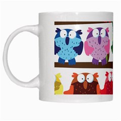 Funny Owls Sitting On A Branch Pattern Postcard Rainbow White Mugs by Mariart