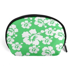 Hibiscus Flowers Green White Hawaiian Accessory Pouches (large)  by Mariart