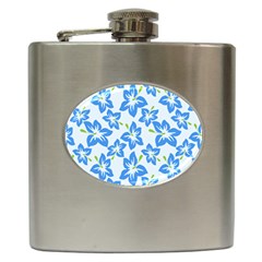 Hibiscus Flowers Seamless Blue Hip Flask (6 Oz) by Mariart