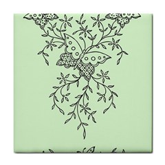 Illustration Of Butterflies And Flowers Ornament On Green Background Tile Coasters by BangZart