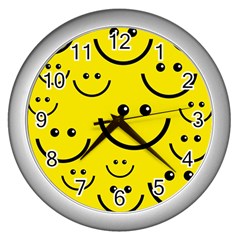 Digitally Created Yellow Happy Smile  Face Wallpaper Wall Clocks (silver)  by BangZart