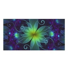 Blue And Green Fractal Flower Of A Stargazer Lily Satin Shawl by jayaprime