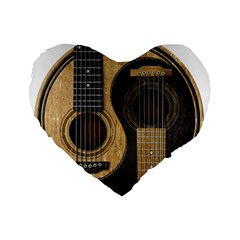 Old And Worn Acoustic Guitars Yin Yang Standard 16  Premium Heart Shape Cushions by JeffBartels