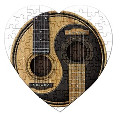 Old And Worn Acoustic Guitars Yin Yang Jigsaw Puzzle (heart) by JeffBartels