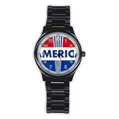 America  Stainless Steel Round Watch by Colorfulart23