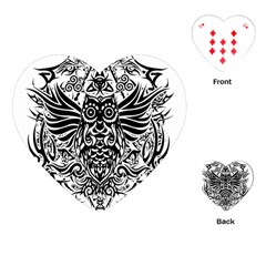 Tattoo Tribal Owl Playing Cards (heart)  by Valentinaart