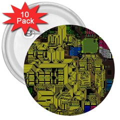 Technology Circuit Board 3  Buttons (10 Pack)  by BangZart