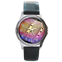 Optics Electronics Machine Technology Circuit Electronic Computer Technics Detail Psychedelic Abstra Round Metal Watch by BangZart