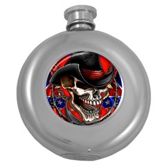 Confederate Flag Usa America United States Csa Civil War Rebel Dixie Military Poster Skull Round Hip Flask (5 Oz) by BangZart