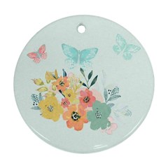 Watercolor Floral Blue Cute Butterfly Illustration Round Ornament (two Sides) by paulaoliveiradesign