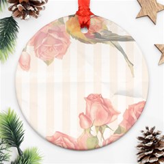 Vintage Roses Floral Illustration Bird Round Ornament (two Sides) by paulaoliveiradesign