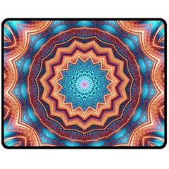 Blue Feather Mandala Fleece Blanket (medium)  by designworld65