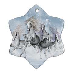 Awesome Running Horses In The Snow Ornament (snowflake) by FantasyWorld7