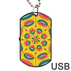 Textured Tropical Mandala Dog Tag Usb Flash (one Side) by linceazul