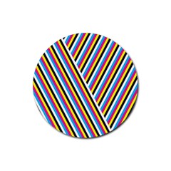 Lines Chevron Yellow Pink Blue Black White Cute Rubber Coaster (round)  by Mariart