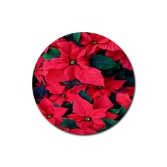 Red Poinsettia Flower Rubber Coaster (round)  by Mariart