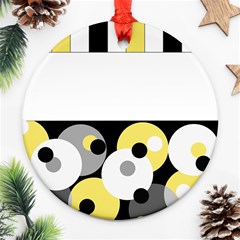 Black, Gray, Yellow Stripes And Dots Ornament (round) by digitaldivadesigns