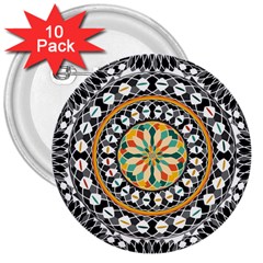 High Contrast Mandala 3  Buttons (10 Pack)  by linceazul