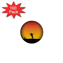 Horse Cowboy Sunset Western Riding 1  Mini Buttons (100 Pack)  by Nexatart