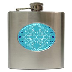 Repeatable Patterns Shutterstock Blue Leaf Heart Love Hip Flask (6 Oz) by Mariart