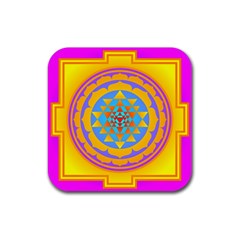 Triangle Orange Pink Rubber Coaster (square)  by Mariart