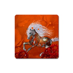 Steampunk, Wonderful Wild Steampunk Horse Square Magnet by FantasyWorld7