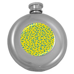 Blue Yellow Space Galaxy Round Hip Flask (5 Oz) by Mariart