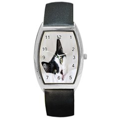 Cat Face Cute Black White Animals Barrel Style Metal Watch by Mariart