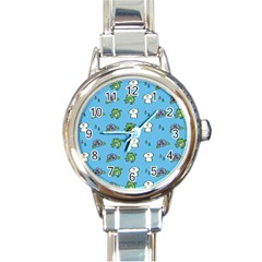 Frog Ghost Rain Flower Green Animals Round Italian Charm Watch by Mariart