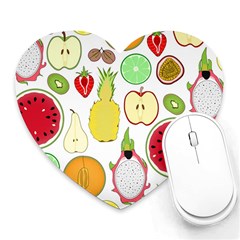 Mango Fruit Pieces Watermelon Dragon Passion Fruit Apple Strawberry Pineapple Melon Heart Mousepads by Mariart