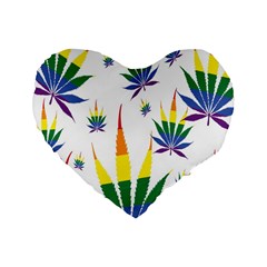 Marijuana Cannabis Rainbow Love Green Yellow Red White Leaf Standard 16  Premium Flano Heart Shape Cushions by Mariart