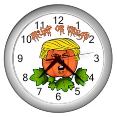 Trump Or Treat  Wall Clocks (silver)  by Valentinaart