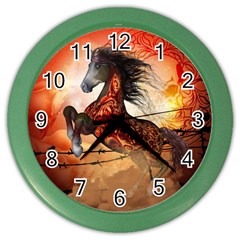 Awesome Creepy Running Horse With Skulls Color Wall Clocks by FantasyWorld7